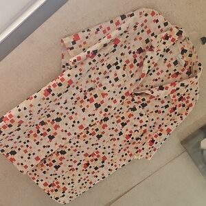 Printed Square-Pattern Blouse in Cream with Red & Black Accents
